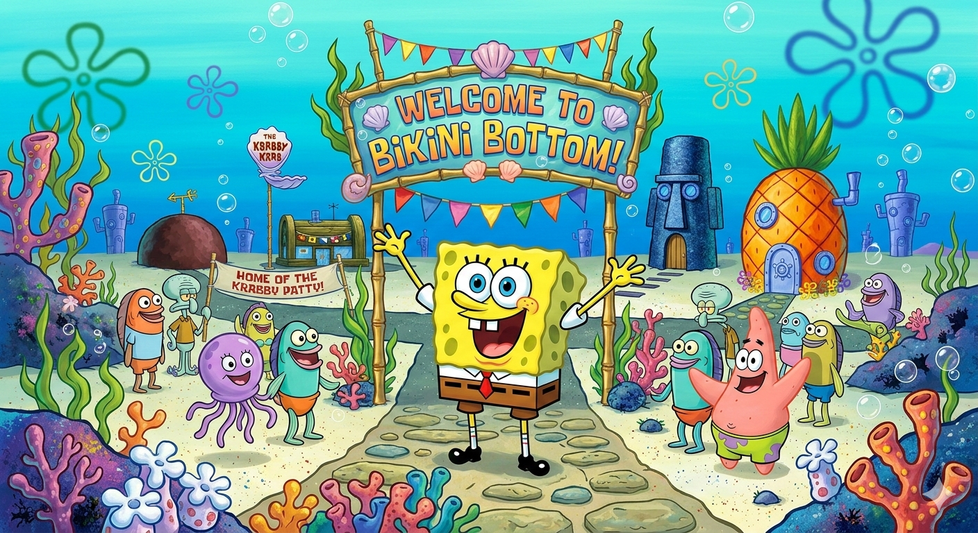 Welcome to Bikini Bottom with SpongeBob and friends